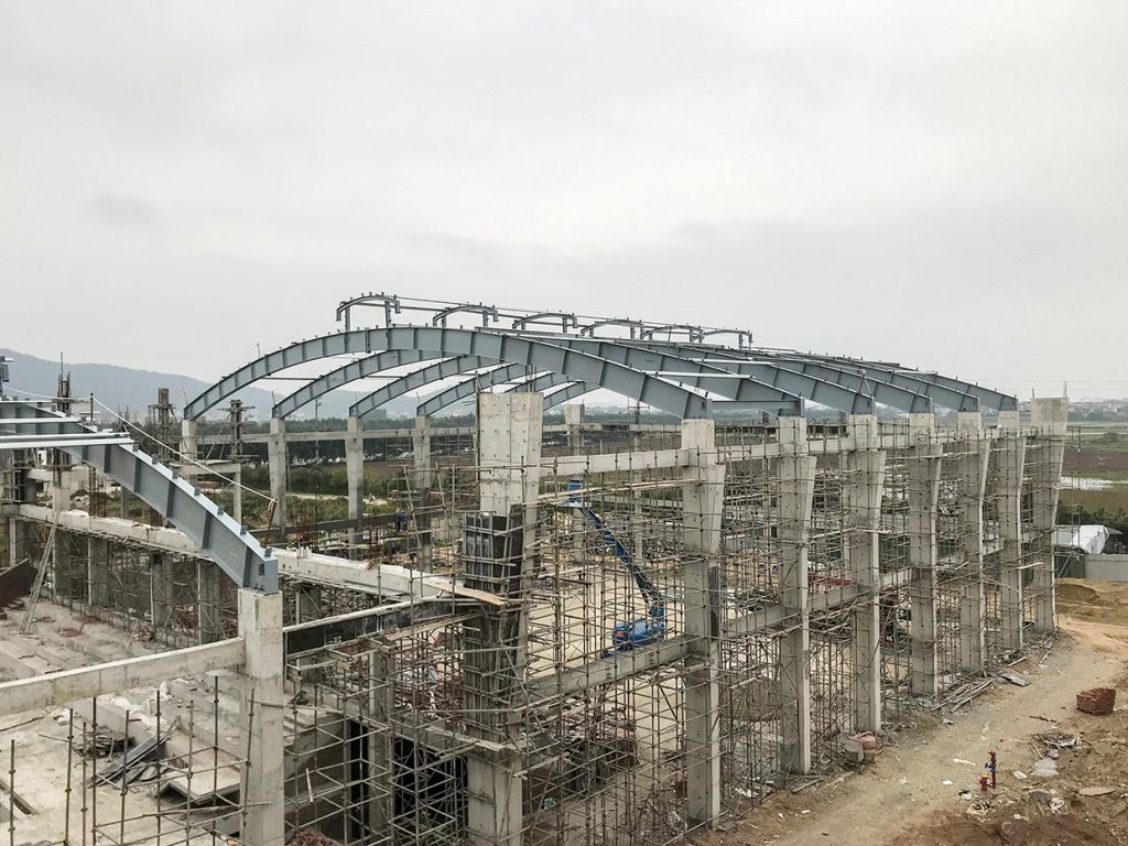 Hình ảnh nhà thi đấu trường Quốc tế Him Lam Bắc Ninh đang được xây dựng